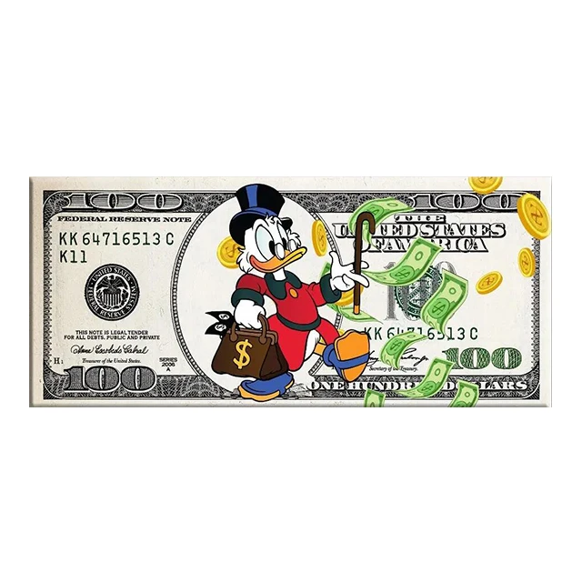 

Абстрактные картины для домашнего декора, современный Дональд Дак и доллары, граффити, художественные картины на стене, постеры и принты, деньги Куадрос