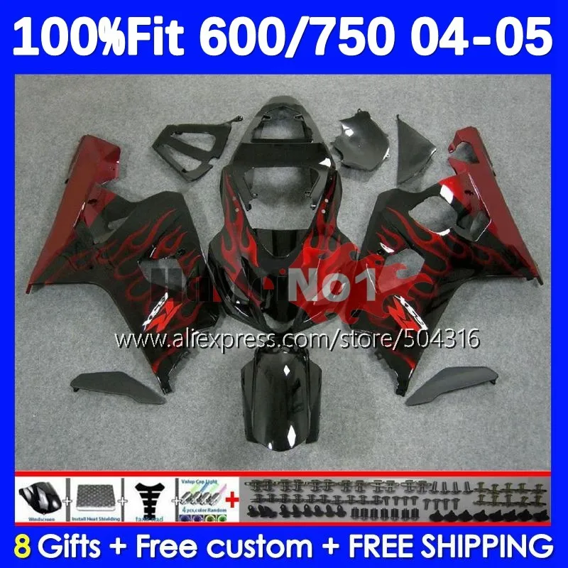 

OEM Bodys для SUZUKI GSXR 750 600 CC K4 красное пламя GSX-R600 15No.18 GSXR-750 GSXR600 GSXR750 04 05 2004 2005 инъекция обтекатель