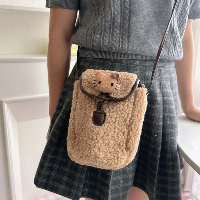 Kawaii Sanrio Hello Kitty сумка на плечо для девочек аниме ягненка волосатая телефона через