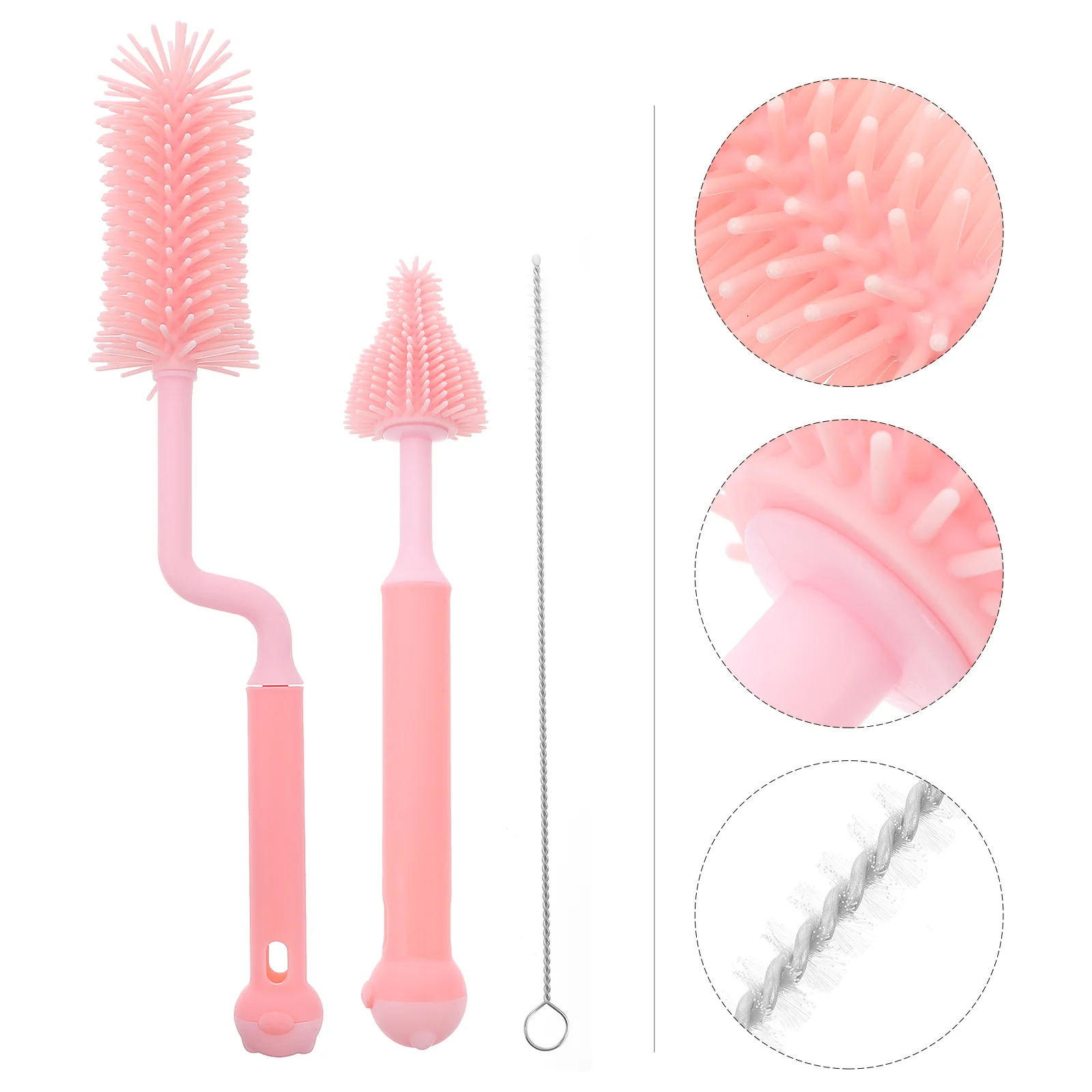 

1 Set of 3 Pcs Silicone Baby Pacifier Brush Baby Feeding Bottle Cleaning Brush