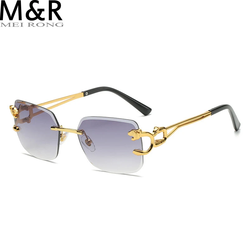 

Солнцезащитные очки без оправы для мужчин и женщин, модные маленькие Дорожные Металлические очки с головой леопарда, лето-осень