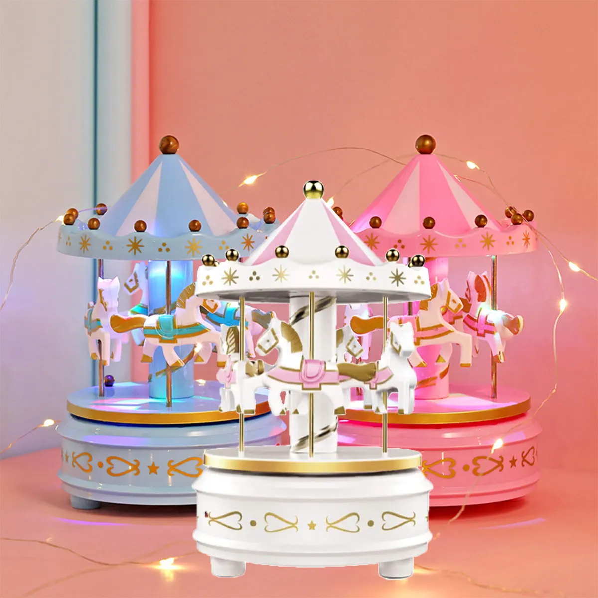 Музыкальная шкатулка в виде карусели с светильник кой круглые геометрические