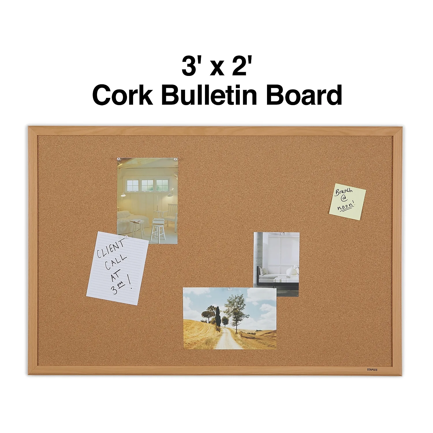 

Standard Cork Bulletin Board Oak Finish Frame 3'W x 2'H 52461/28336