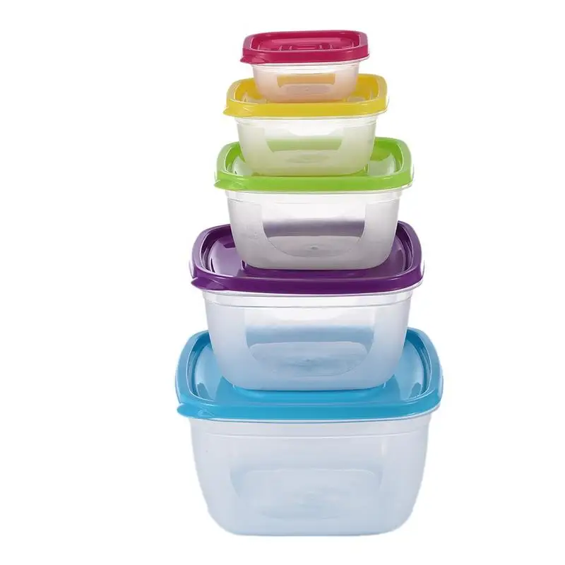 

Set Of 5 Rainbow Square Crisper Food Storage Portable Containers With Lid Storage Box Leak Proof Jars Kitchen Tools & Accesory