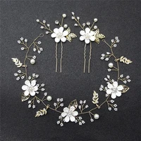 luxury leaves tiara romantic bride hair jewelry flower hair pin blue white pink bridal clips hair band