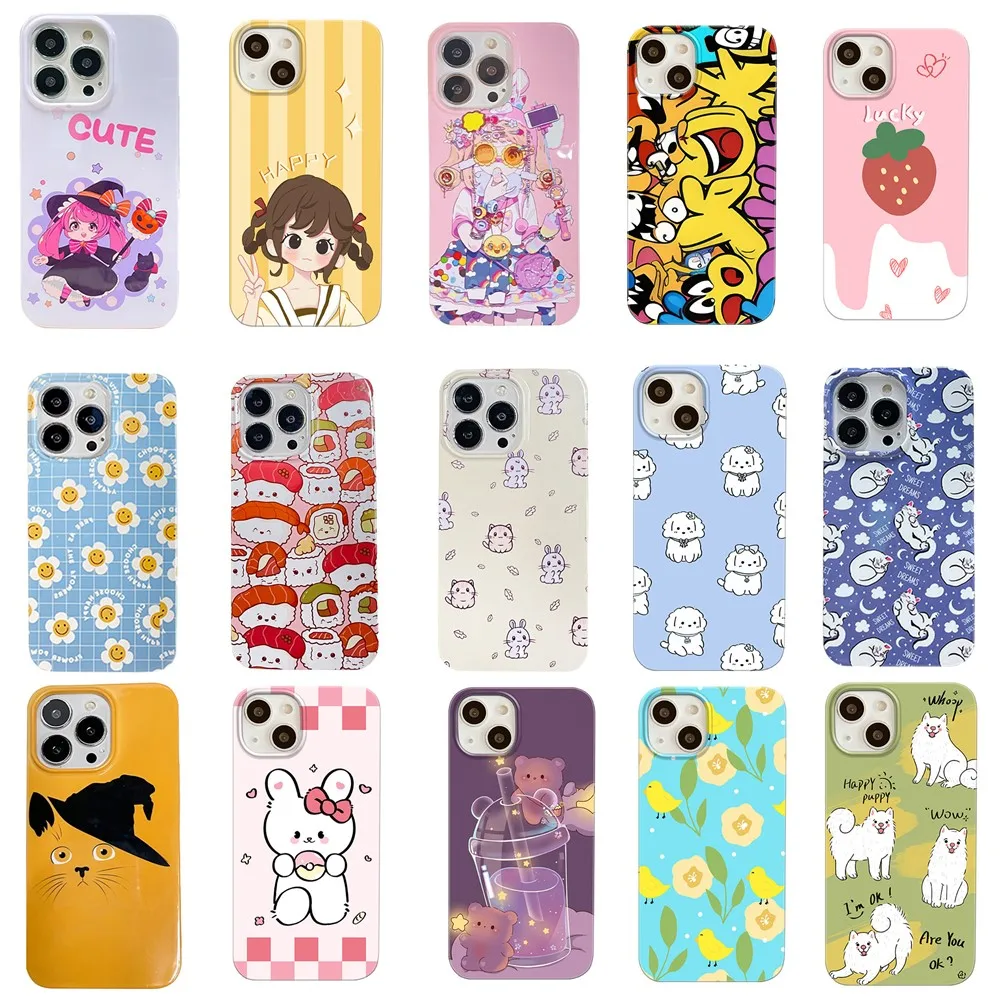 

Cartoon Cute Anime Animal Cat Bear Dog Film Shell Hard Cover For iPhone 14 Plus 11 12 13 Pro Max Phone Cases Fundas Coque Capa
