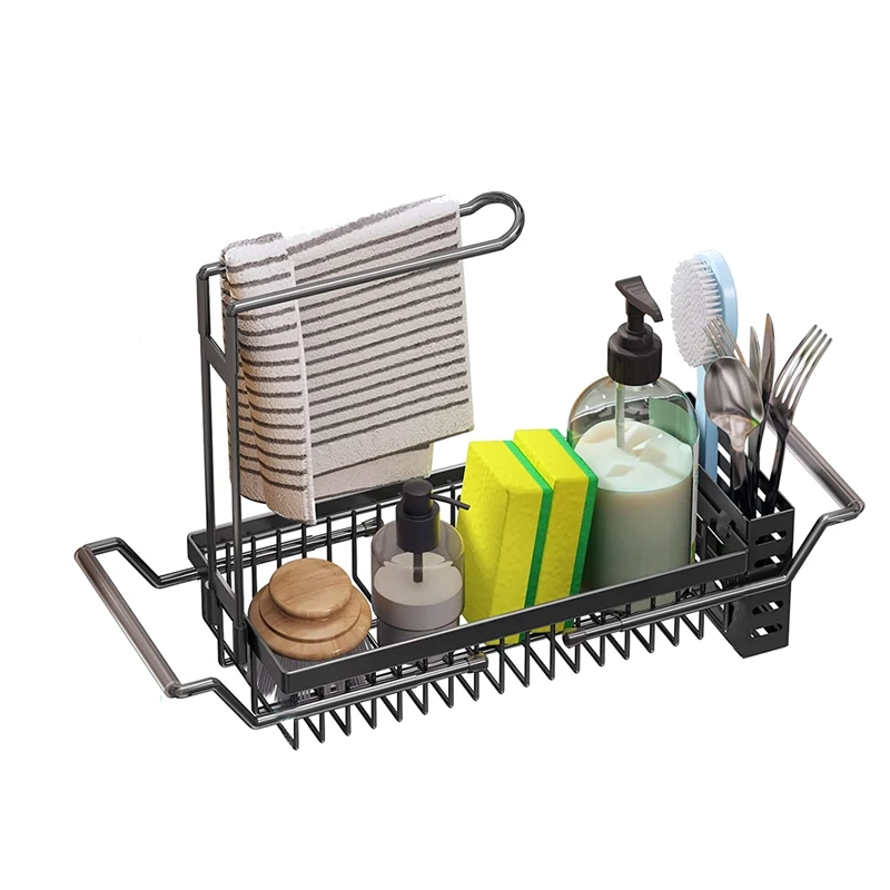 

Держатель губки для кухонной раковины, раковины Caddy, расширяемый (16,7-21,2 дюйма) органайзер для кухонной раковины, Держатель для полотенца