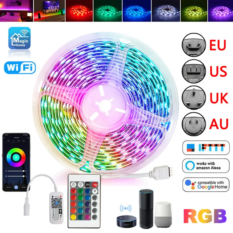 24V RGB LED Strips WIFI Controller 5050 Tape for TV Backlight USB LED Lights Room Decoration Alexa Magic Home светодиотная лента