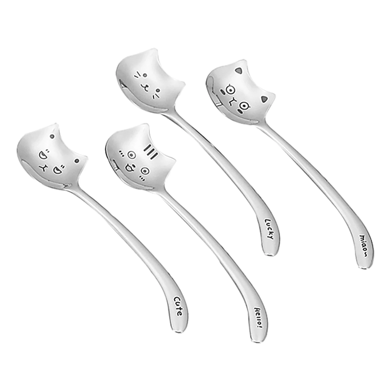 

4pcs/set Party Tableware Multifunctional Hanging Cute Cat Rustproof Coffee Spoon Stainless Steel Kitchen Accessories Long Handle