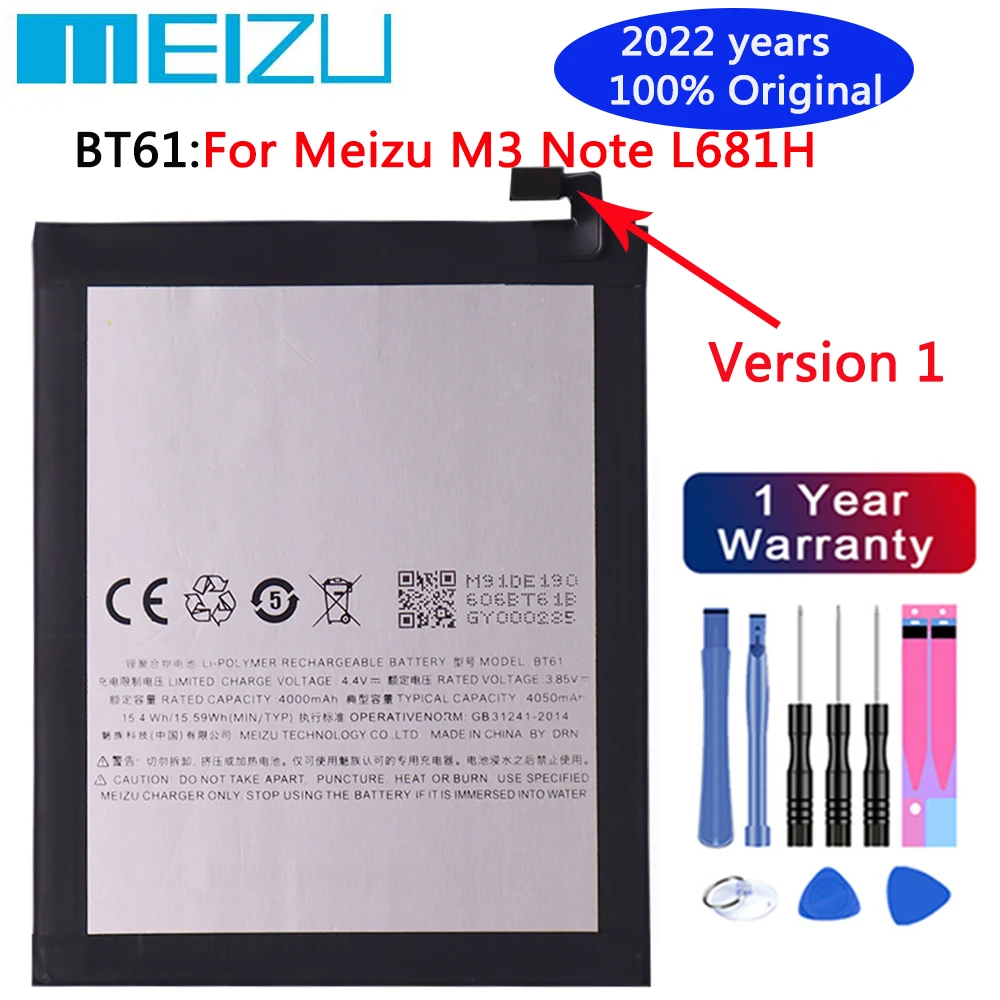 100% оригинальный высококачественный аккумулятор BT15 3020 мАч для MEIZU M3S 4000 BT61 Meizu L
