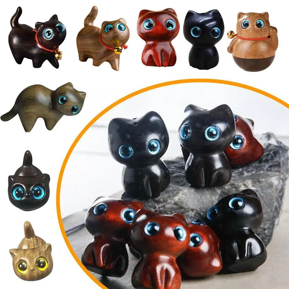 

Кавайные миниатюрные фигурки из натурального эбенового дерева, милая резьба, мини декор, подвеска, украшение, подарок, стол для дома, ручная ...