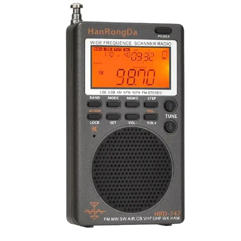 Фото Портативная многодиапазонная радиостанция Hanrongda HRD-747 FM/MW/SW/SSB/LSB/AIR/CB/VHF/UHF/UBD/WX, миниатюрный стереоприемник полного диапазона частот №1