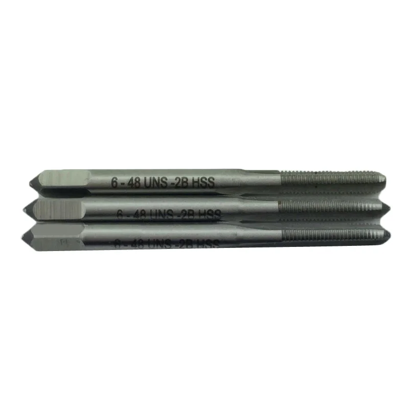 

3 Pcs Taps 6-48 UNS 3 Flute HSS Tap Kit High Speed Steel Taper Plug Bottom Cone Metalworking Tool Professional Hand Tools
