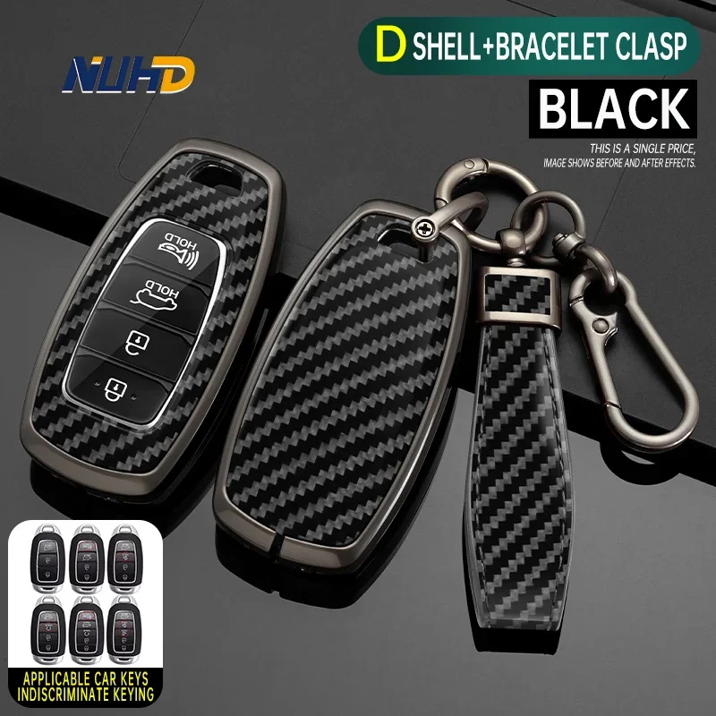 

Carbon fiber Car Key Case Keychain For Hyundai Palisade Grandeur Azera Elantra GT Kona 2018 2019 Remote Fob Key Cover Protector