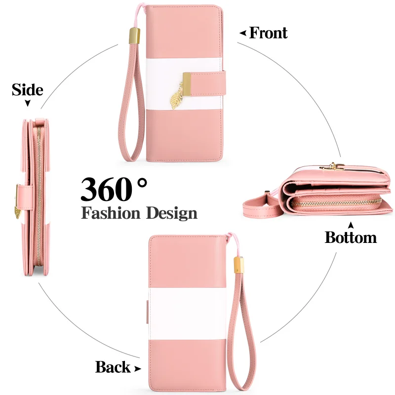 New Ladies Wallet Long Clutch Phone Bags Contrast Color PU Leather Wallets Women Money Bag Credit Card Holder Zipper Coin Purses