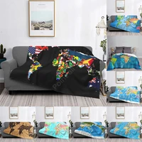 world map pattern multifunctional warm flannel blanket bed sofa personalized super soft warm bed cover