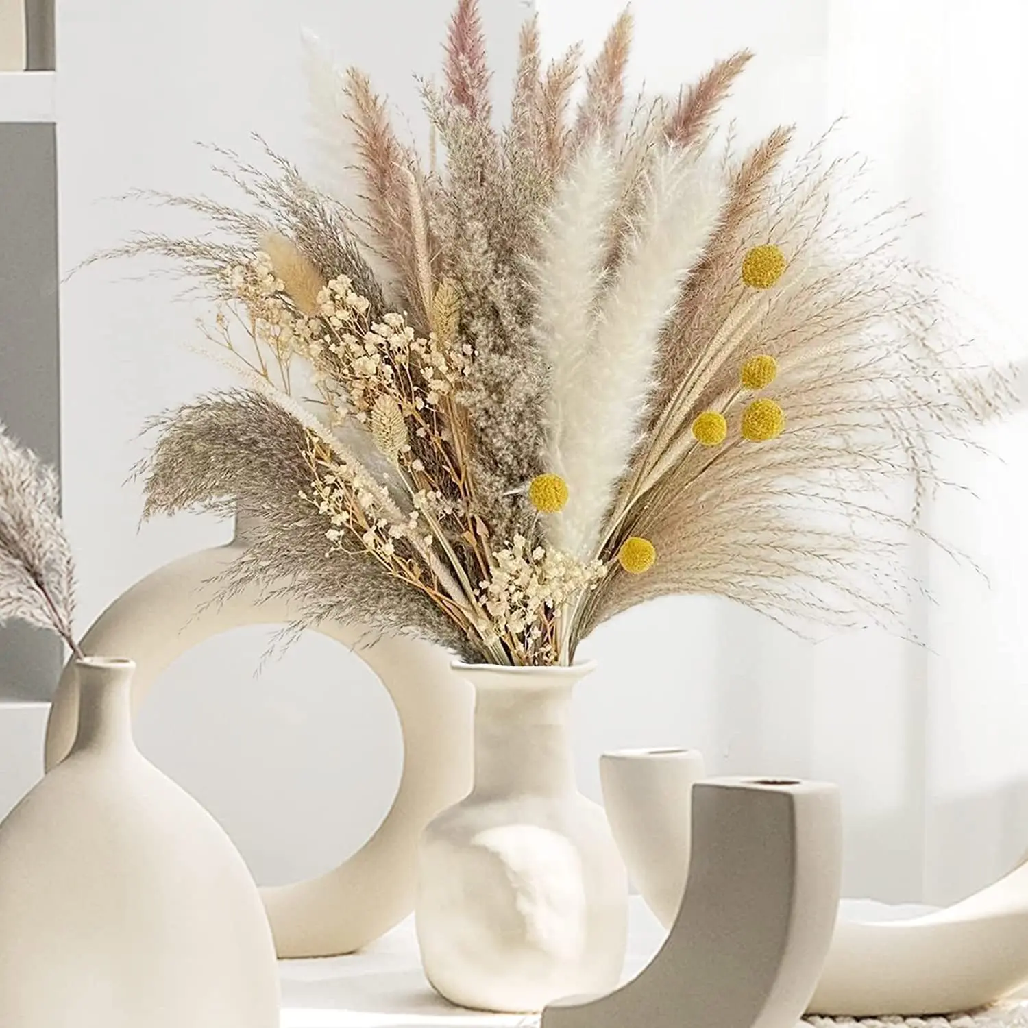 

73PCS Natural Dried Pampa Grass Bouquet,Boho Home Decor Bouquet, Phragmites Dried Flowers,Bouquet for Wedding Ramadan Decoration