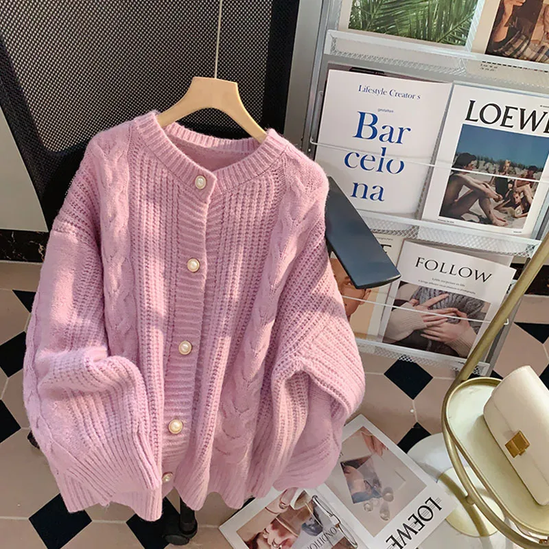 

LQ_SONGYI High Quality Vintage Twist Sweater Coat Long Sleeve Sweater Cardigan Women Solid Simple O Neck Knitted Jackets