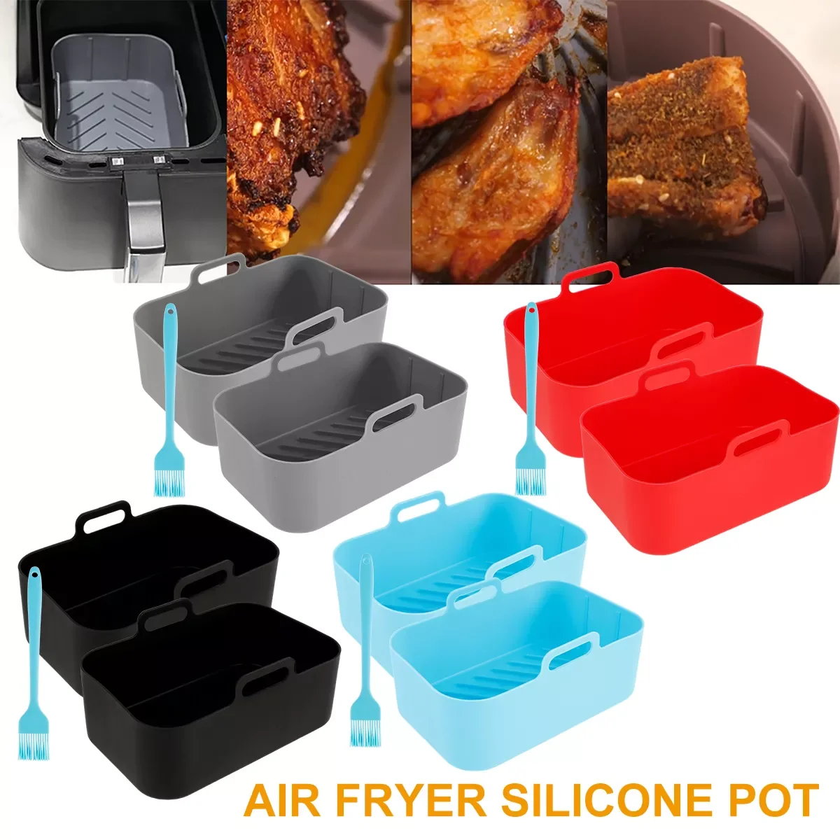 

NEW2023 2Pcs Silicone Pot for Airfryer Reusable Air Fryer Baking Basket Pizza Plate Grill Pot Kitchen Cooking Baking Tools Acces