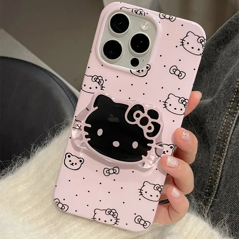 Розовый чехол Hello Kitty с подставкой милый для телефона iPhone мультяшный