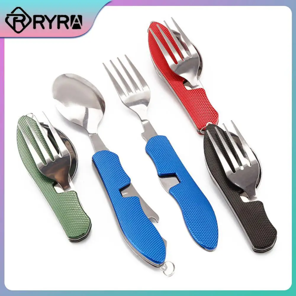 

Camping Utensils Detachable Foldable Knife Fork Portable 4 In 1 Travel Utensil Stainless Steel Eating Flatware Tableware