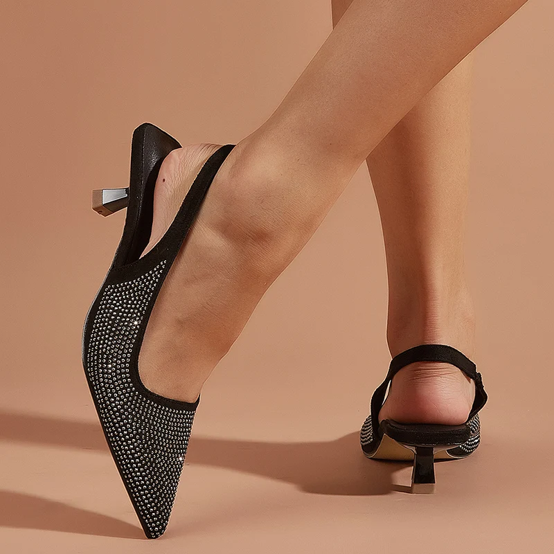 

New Women Shoes High Heels Ladies Pumps Sandals 2023 Pointed Toe Bling Female Slippers Sandal Party Luxury Rhinestones Slides