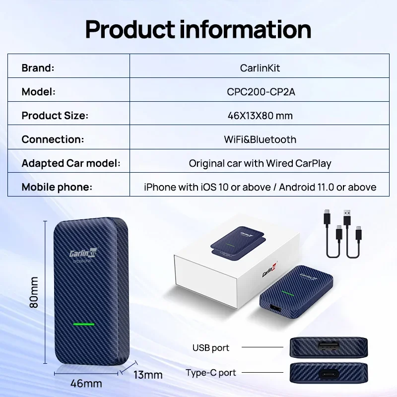 Адаптер Carlinkit 4 0 Waze radio carplay w205 для беспроводного CarPlay беспроводной android авто онлайн