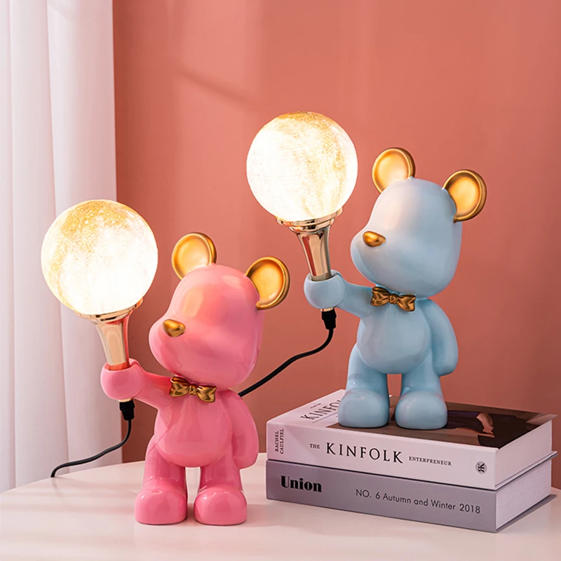

Creative Bear Sculpture Night Light Bedroom Desktop Decoration Cartoon Bear Table Lamp Decoration Kawaii Room Decoration Gift