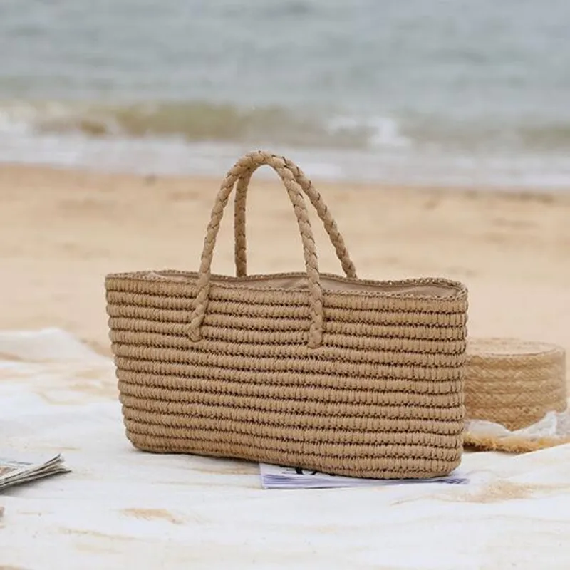 2022 new straw bag handmade woven portable vegetable basket women's large capacity seaside sand |