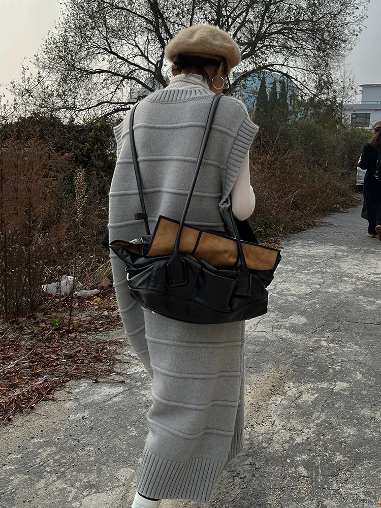 

XITAO Sleeveless Knitting Dress Simplicity Loose Fashion Solid Color V-neck Collar Women Sweater Dress Winter New SMH1262