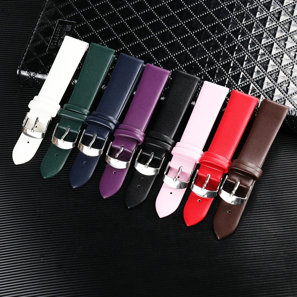 High quality Soft Watch Strap 8mm 10mm 12mm 14mm 16mm 18mm 20mm 22mm 24mm Genuine Leather Brown Red Pink Black Watchband