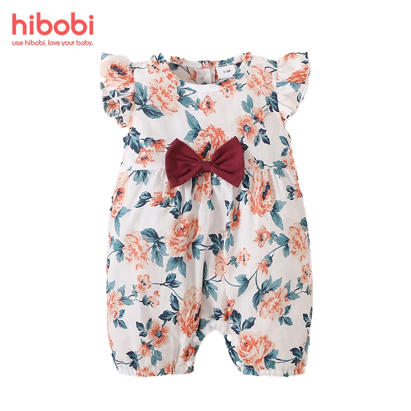 

hibobi Baby Girl Ruffle Bow Floral Print Bodysuit