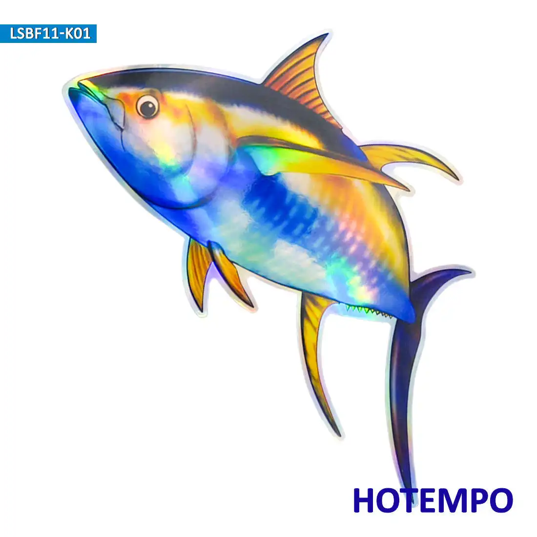 20cm Laser Dazzle Big Size Sea Fish Yellowfin Tuna Motorcycle Car Stickers for Fisherman Boats Laptop Outdoor Waterproof Sticker