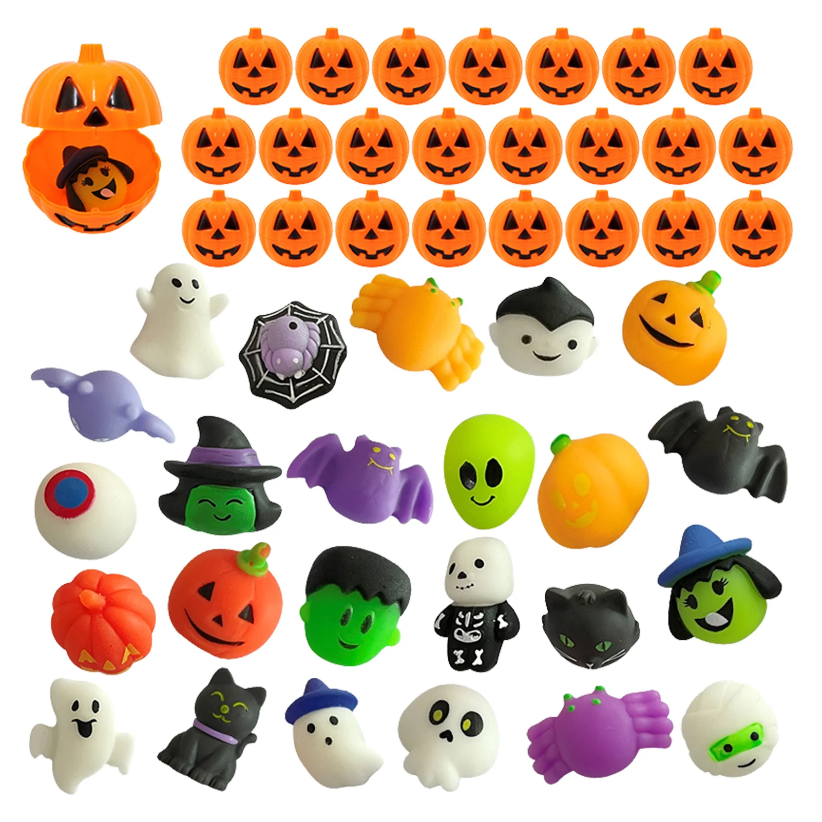 

24pcs Halloween Squeeze Toys Slow Rising Halloween Toy Set With Bats Witches Skeletons Pinch Dough Halloween Toys Set With Bats