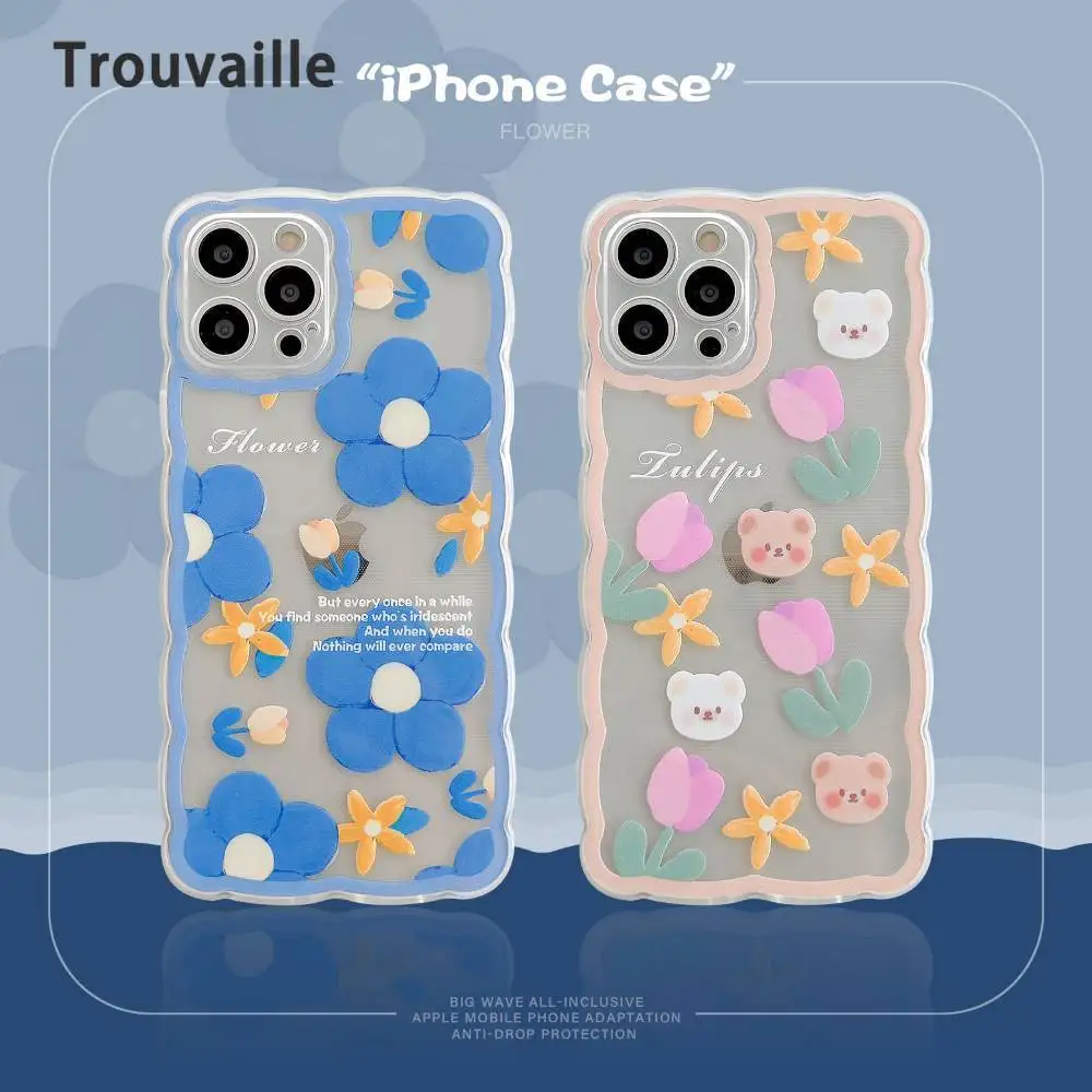 

Trouvaille For iPhone 11 Pro Max Case Transparent Floral for iPhone 12 13 Pro XS Max X XR Case Silicone Flower Cover Transparent