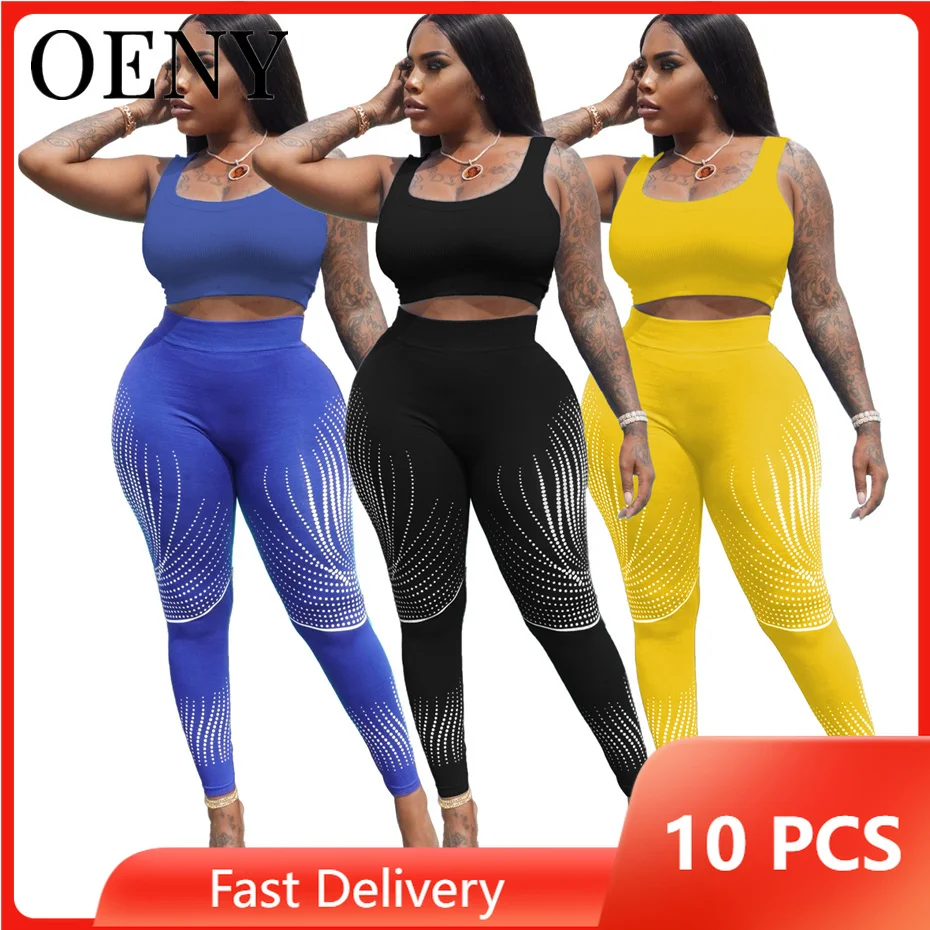 

Imitation Cotton Printed 2 Piece Set Simple Tank Top Casual Shiny Printed Leggings for Shopping Wholesale Items Bulk Lots O9322