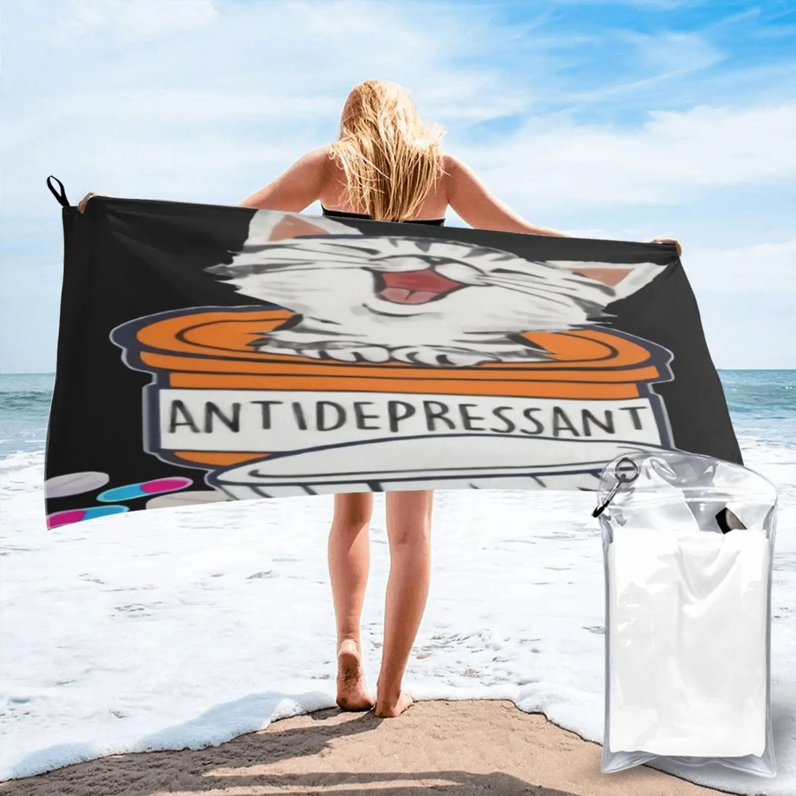 

Antidepressant Cat Kitty Kitten Navy And Beach Towel Hair Towel Sauna Beach Blanket Large Beach Towels Face Towel Beach Towels