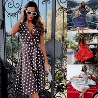 summer dresses short sleeve v neck fashion button polka dot loose dress party womens high street elegant casual dress