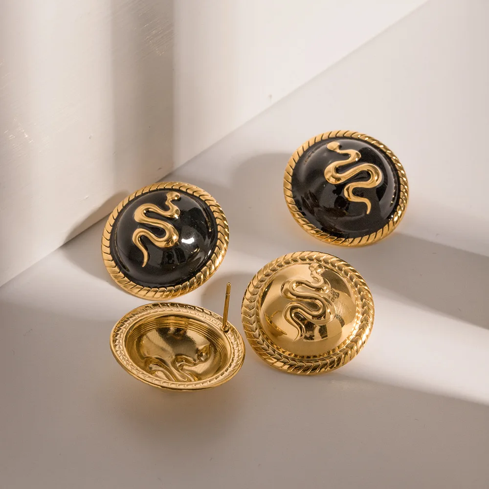 PAPERPLUS | Дизайнерские серьги для женщин. Черные золотые серьги-гвоздики.