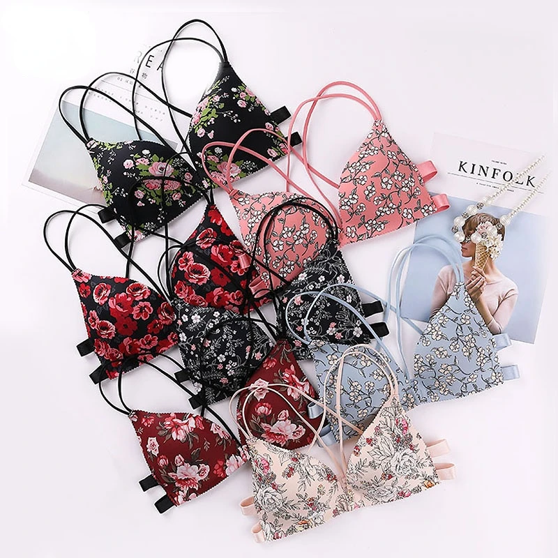 

Женские бюстгальтеры пуш-ап с цветочным принтом и глубоким V-образным вырезом