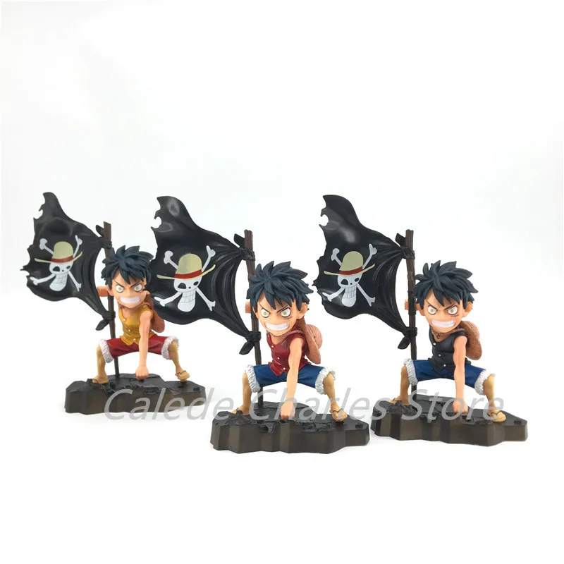 

Anime Figure Pattern Action Figure Take Flag Luffy Red Blue Yellow Three-colour Q-version Garage Kit Model Doll Gifts