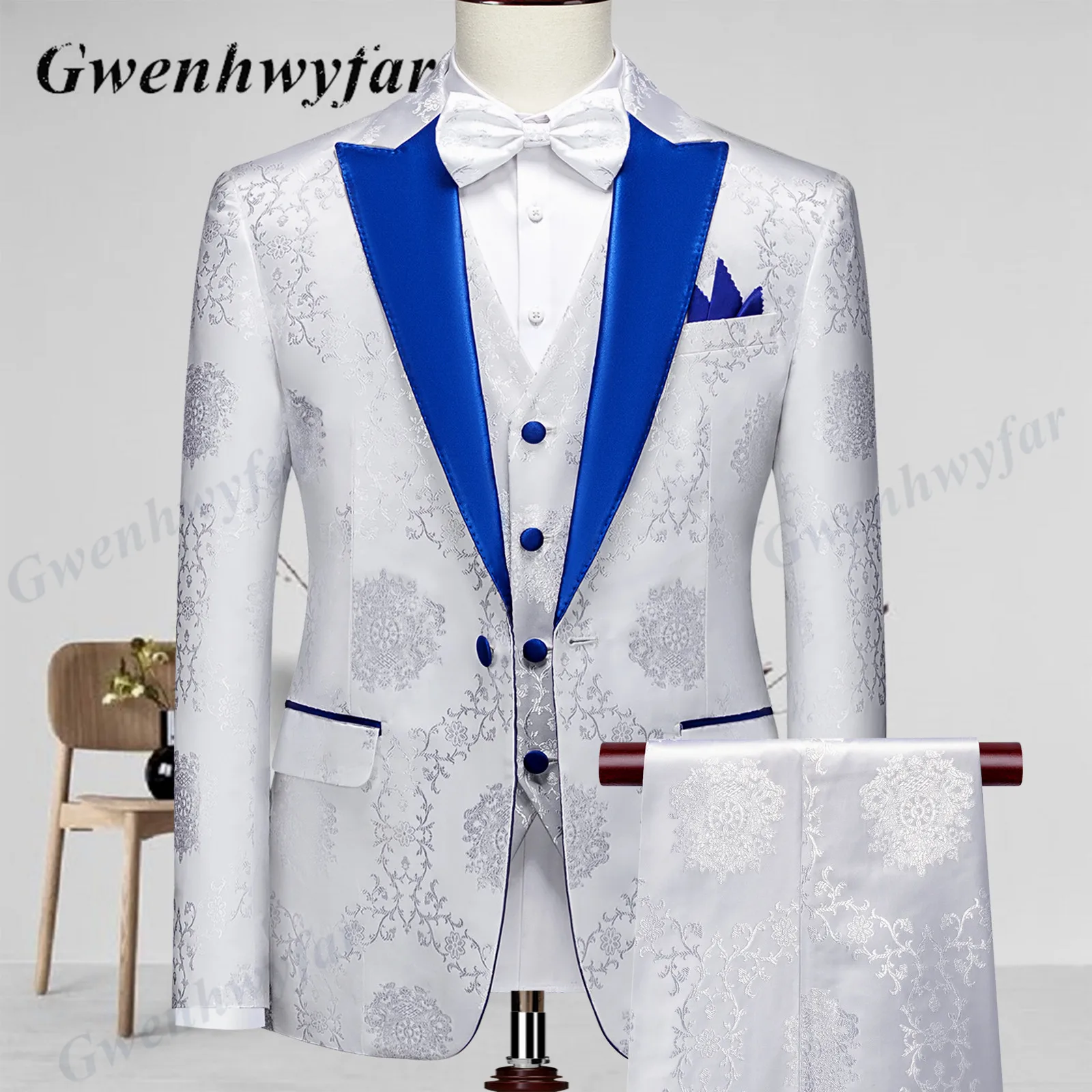 Жаккардовые смокинги Gwenhwyfar для мужчин мужские свадебные костюмы жениха