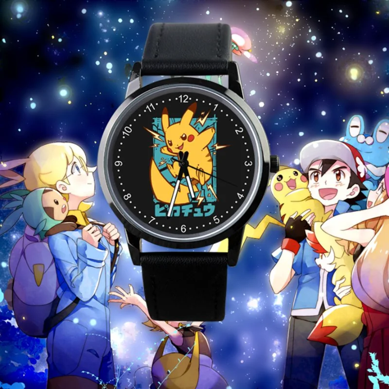 

Kawaii Pokemon Cartoon Anime Peripheral Pikachu Elf Jenny Turtle Black Waterproof Student Simple Watch Men and Women Gifts