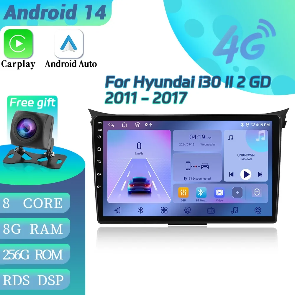 Для Hyundai i30 II 2 GD 2011-2017 CarPlay автомобильный радиоприемник мультимедийный видеоплеер