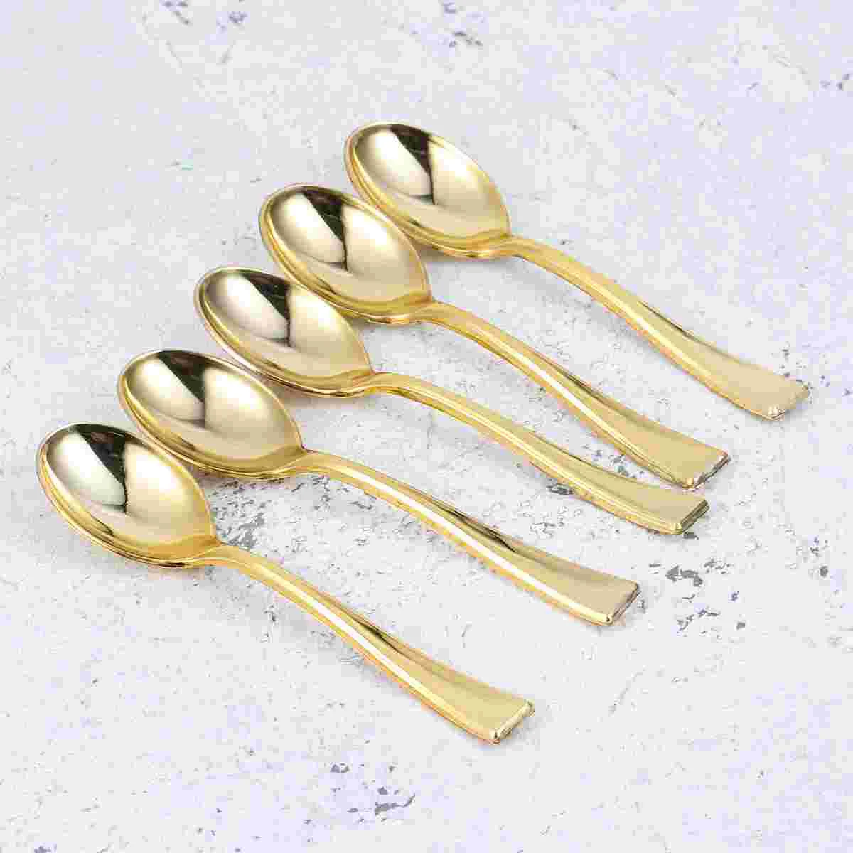 

Spoons Spoon Disposable Minidessert Tasting Ice Cream Cupcake Gold Appetizer Cake Sugar Serving Cutlery Flatware Forks Fruit