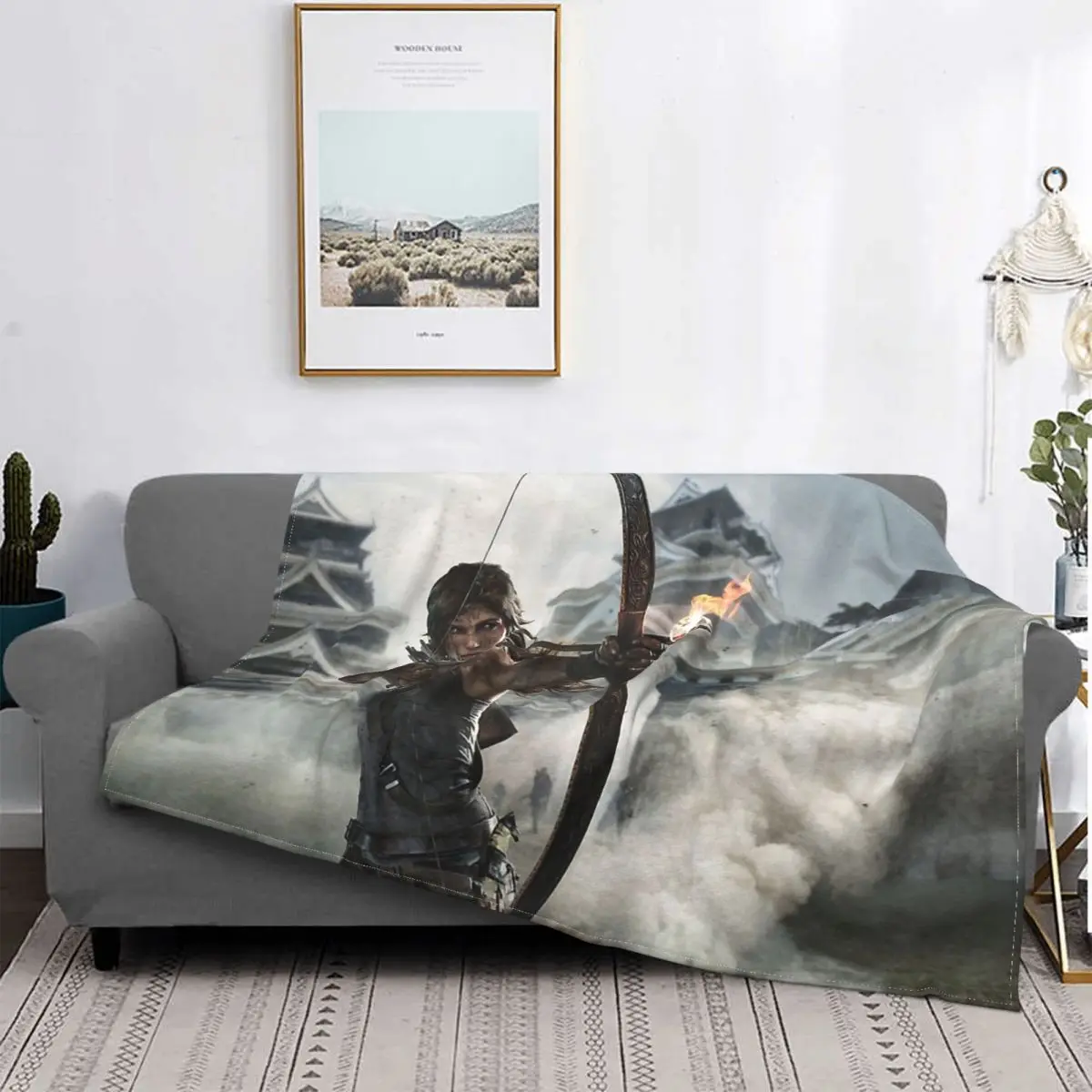 

Tomb Raider Jonah Maiava Game Blanket Flannel Decoration Lara Croft Bow And Fire Arrow Portable Home Bedspread