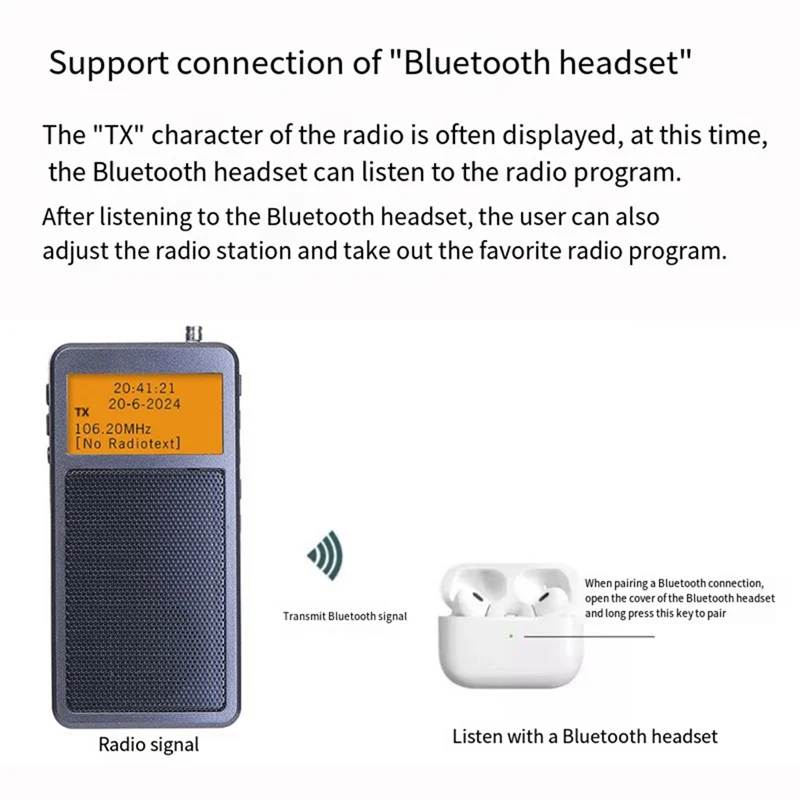 Фото FULL-HRD205 Мини-портативный высокочувствительный Bluetooth-передатчик Радио Стерео FM Перезаряжаемый радиоприемник для пожилых людей №2