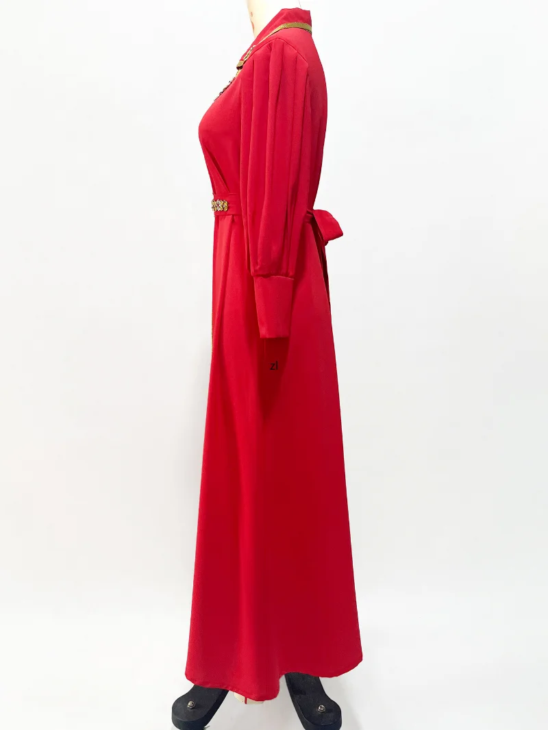 Ramadan Eid Party Dress Women 2023 Abaya Lapel Moroccan Dresses Kaftan Dubai Luxurious Beads Long Sleeve Islam Turkey Abayas