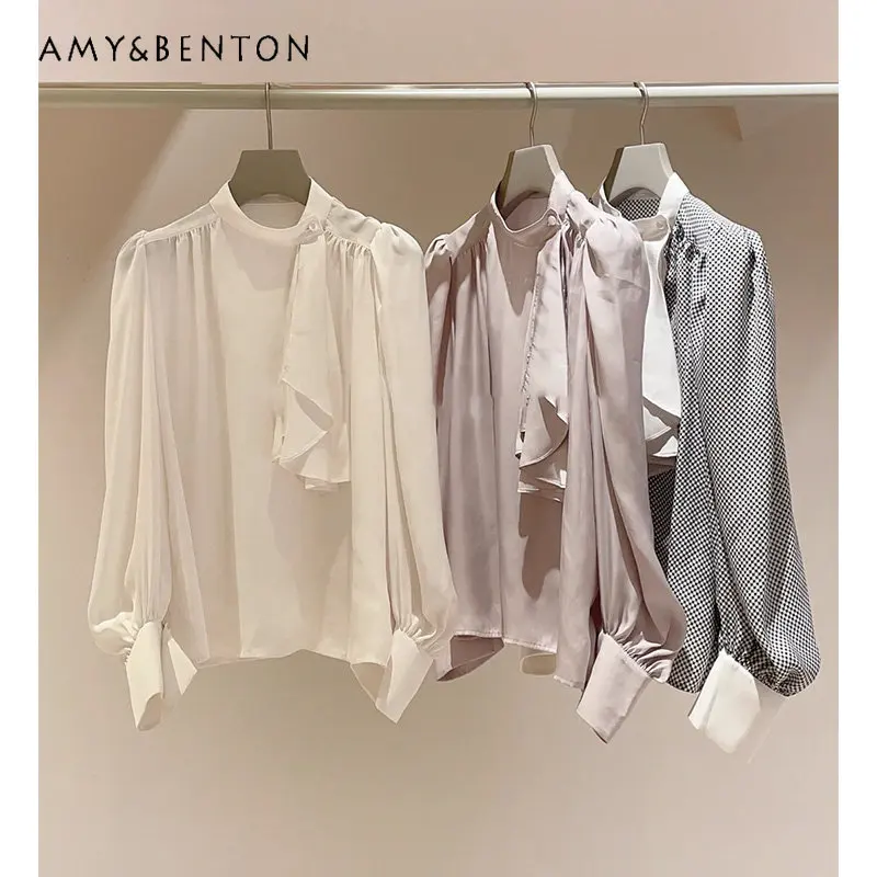 

Japanese Style Chiffon Shirt 2023 New Spring Autumn Sweet Solid Color Women's Casual Shirt Fashion Long Sleeve Blouse Female