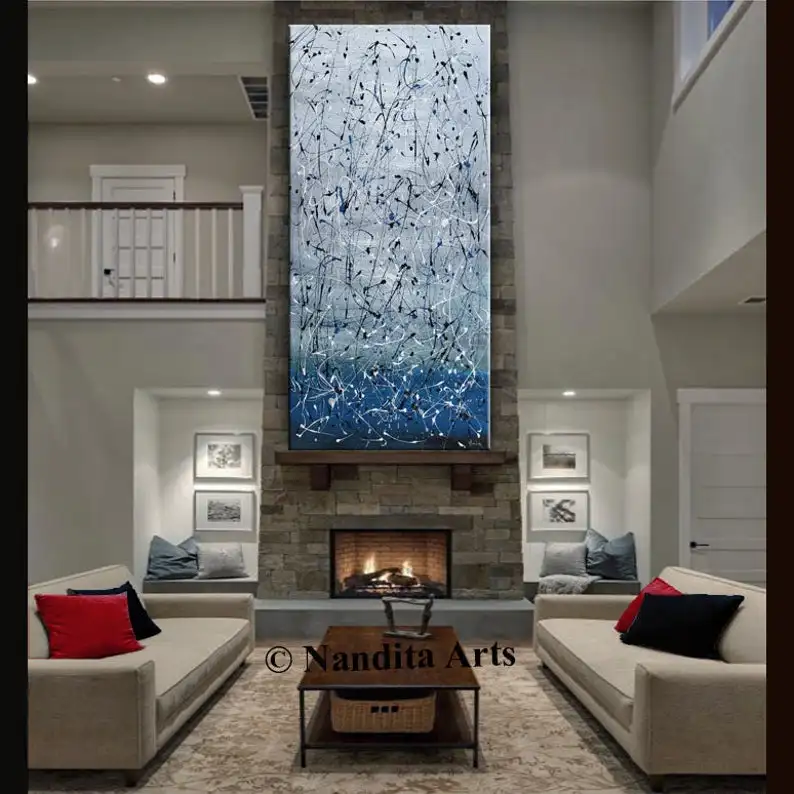

Painting, Modern Art Jackson Pollock Style Large Abstract Painting Original ArtCanvas, Blue Wall Art Contemporary Art Nandita